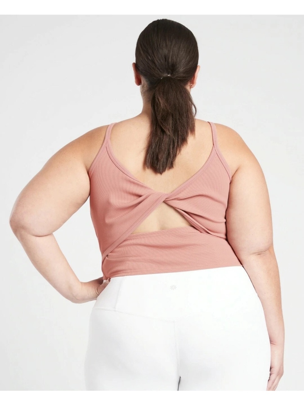 ATHLETA Powervita Ribbed Twist Back Tank Top in Dusty Pink Color